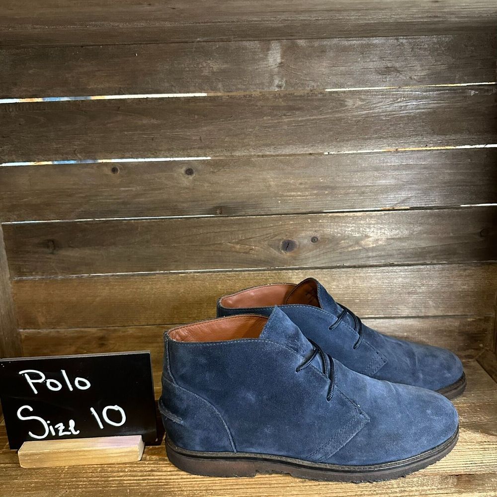Mens Polo Ralph Lauren Marlow Navy Blue Suede Casual Chukka Boots Size 10 D GUC